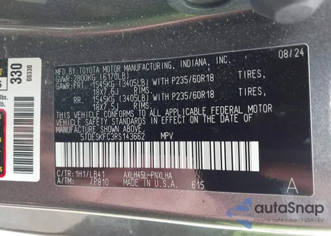 2024 Toyota Sienna Platinum из США, поврежденный, VIN 5TDESKFC3RS143662